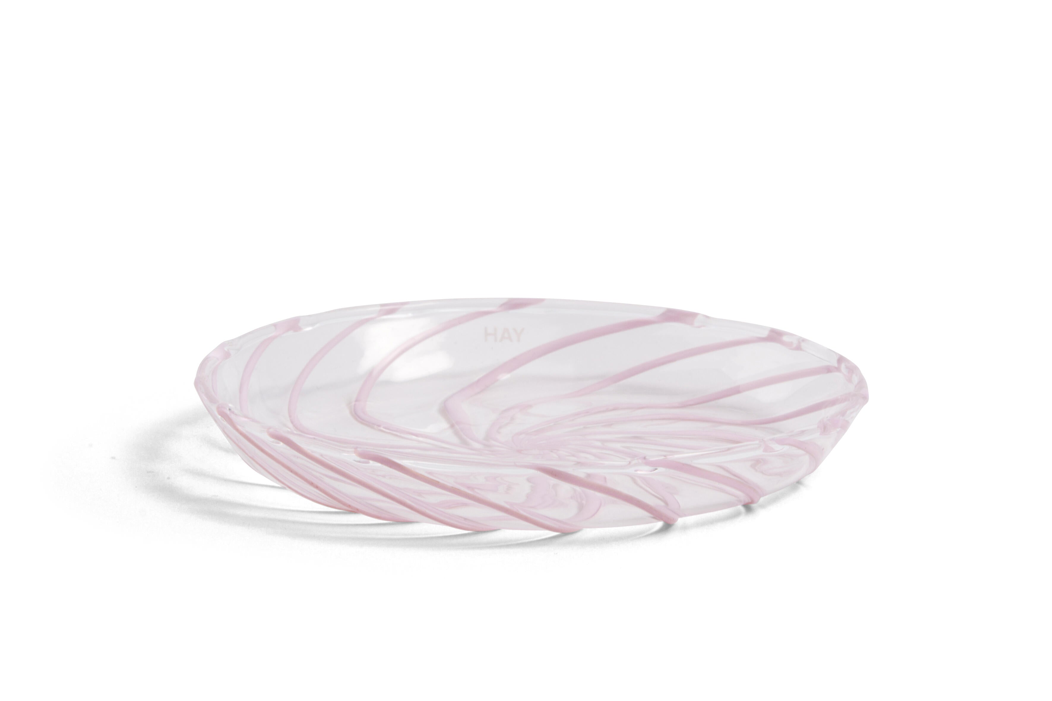 Spin Saucer, sæt af 2 - Clear with pink stripe